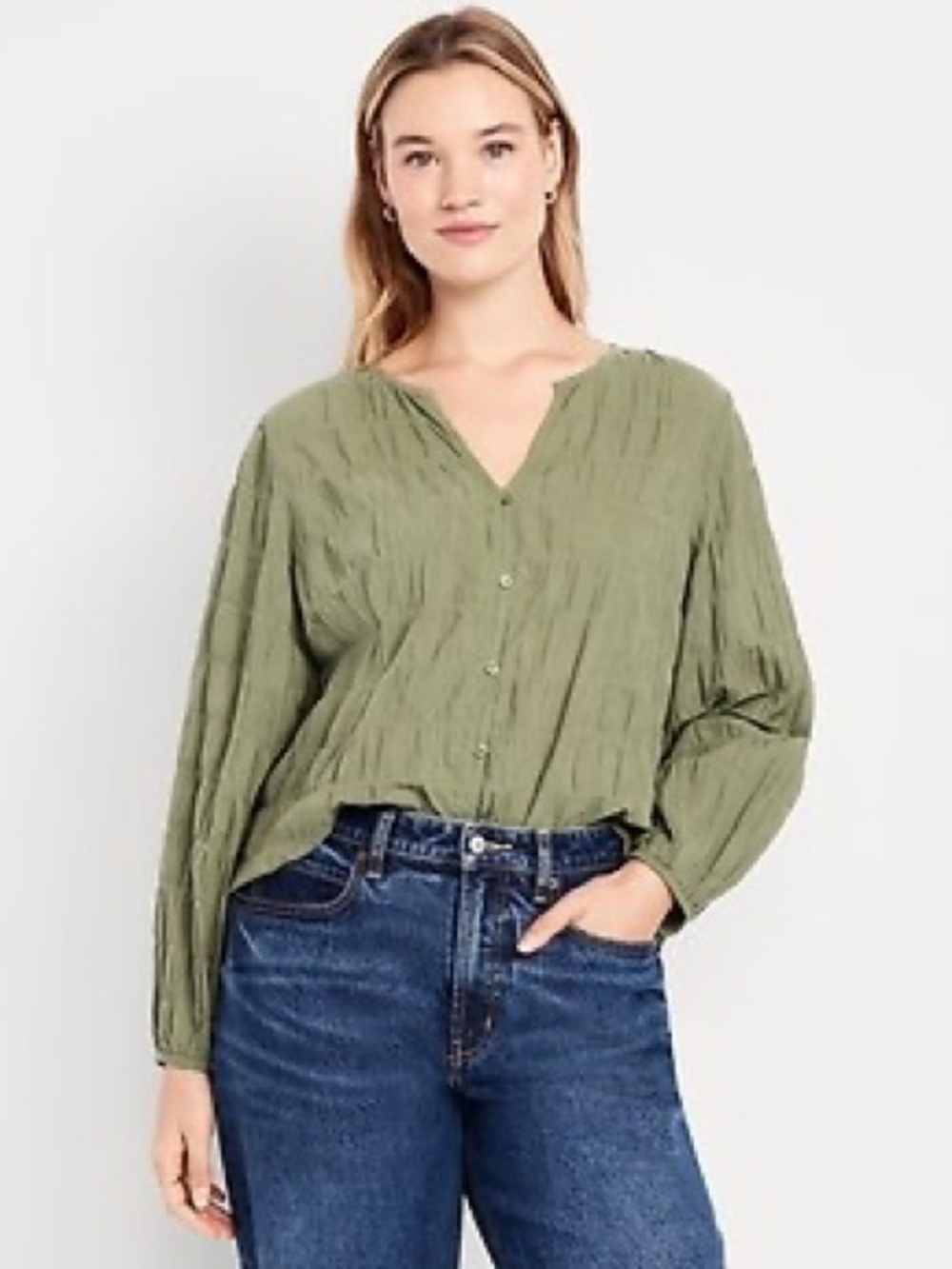 Old Navy Tall Lightweight Button-Down Smocked Plus Top